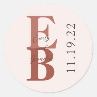 Terracotta Modern Large Initial Custom Wedding Classic Round Sticker