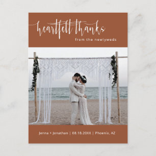 Terracotta Modern Minimal Wedding Photo Thank You Postcard