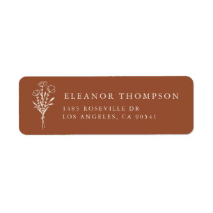 Terracotta Modern Minimalist Floral Bouquet Return Address Label