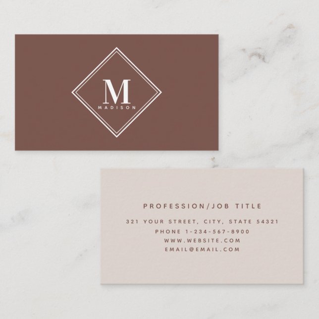 Terracotta Modern Minimalist Monogram Initial Business Card (Front/Back)