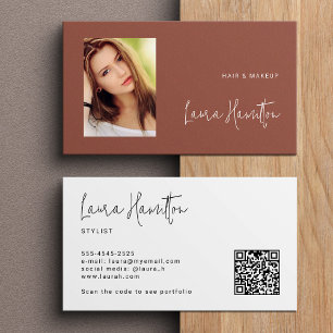 Terracotta modern minimalist photo QR code Business Card