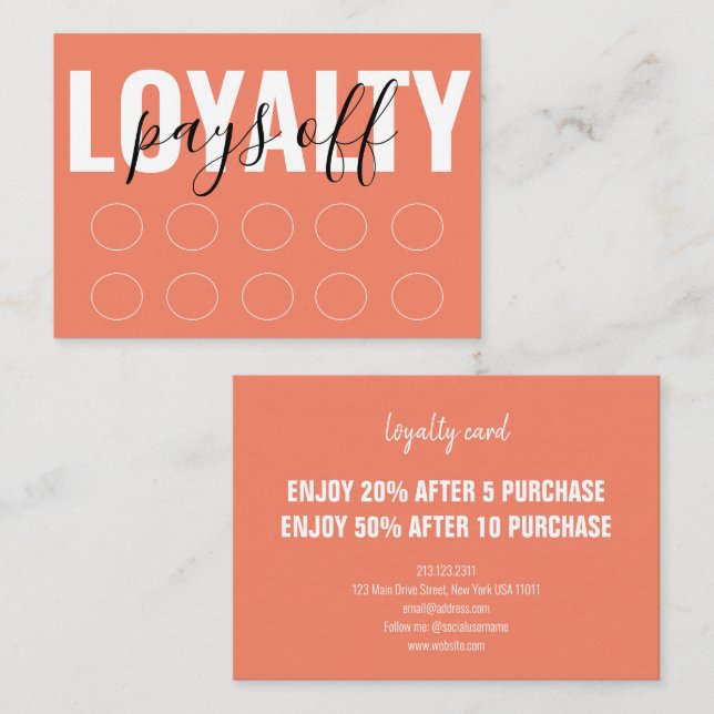 Terracotta Modern Minimalist Punch Script Loyalty Card (Front/Back)