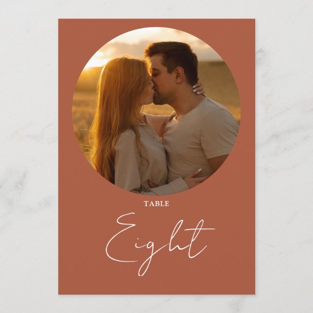 Terracotta Modern Minimalist Script Table Number (Front)