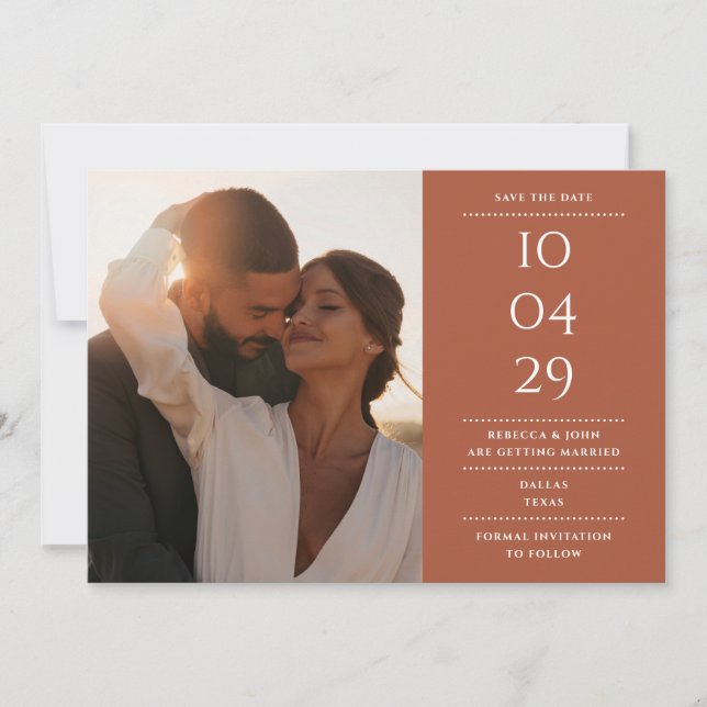 Terracotta Modern Minimalist Wedding Photo Save The Date (Front)