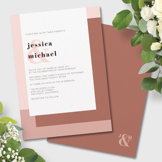 Terracotta Modern Monogram Minimalist Bold Wedding Invitation (Creator Uploaded)
