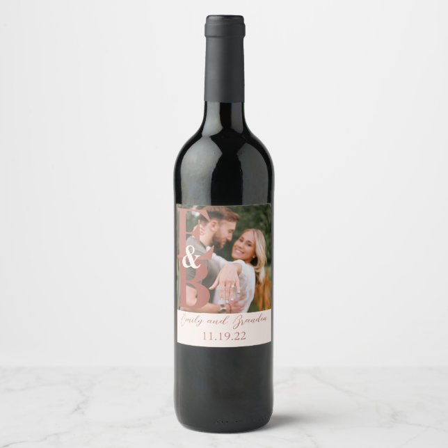 Terracotta Modern Photo Wedding Wine Label (Front)