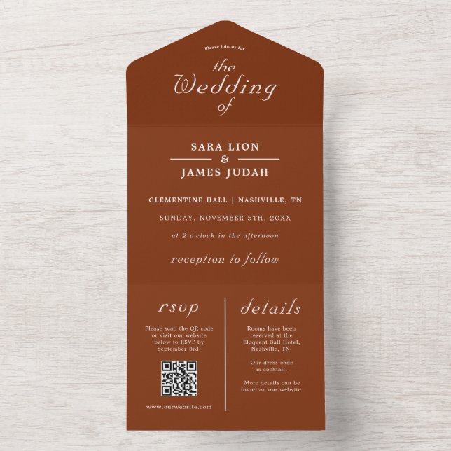 Terracotta Modern Rustic Wedding All In One Invitation (Inside)