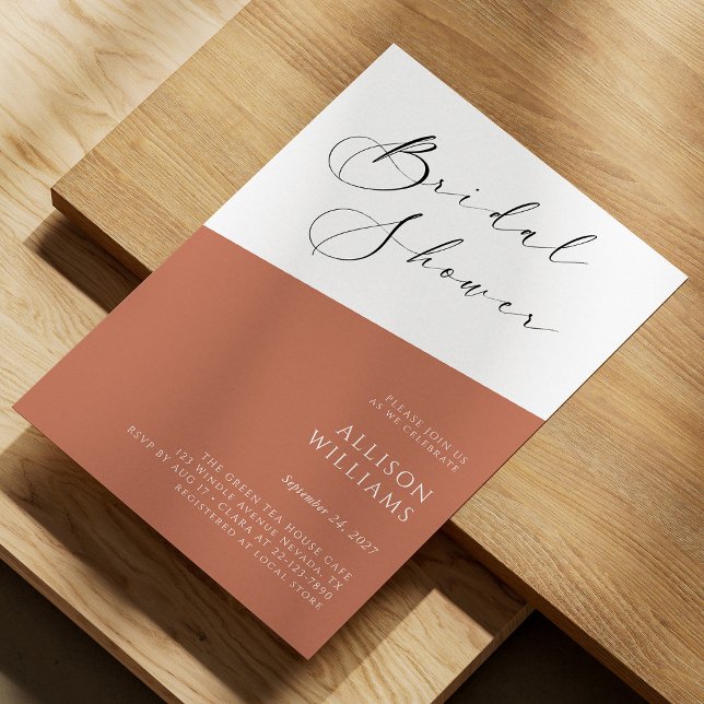 Terracotta Modern Script Bridal Shower Invitation (Terracotta Modern Script Bridal Shower Invitation Personalized)