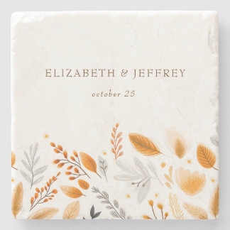 Terracotta Modern Script Elegant Fall Wedding Stone Coaster