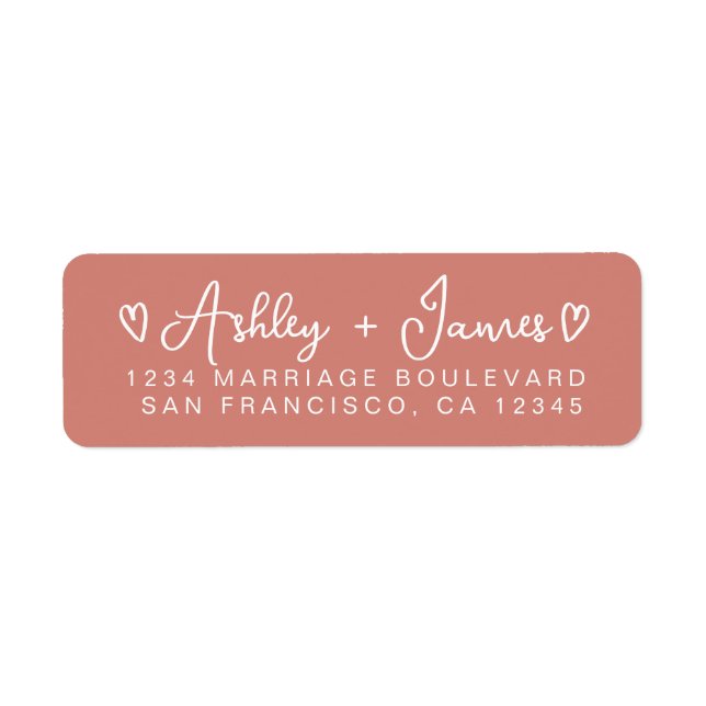 Terracotta Modern Script Hearts Return Address Label (Front)