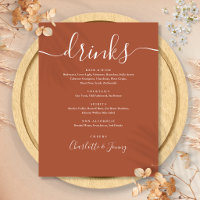 Terracotta Modern Script Wedding Drinks Menu