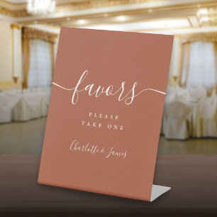 Terracotta Modern Script Wedding Favours Table Pedestal Sign