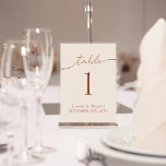 Terracotta Modern Script Wedding Table Number<br><div class="desc">Terracotta Modern Script Wedding Table Number Sign to create a fun modern table setting for a classic wedding. Personalise it on the front and back.</div>