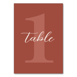 Terracotta Modern Script Wedding Table Number
