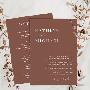 Terracotta Modern Typography All In One Wedding Invitation