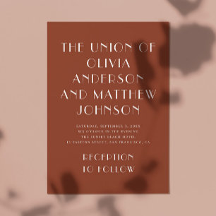 Terracotta modern typography minimalist wedding invitation