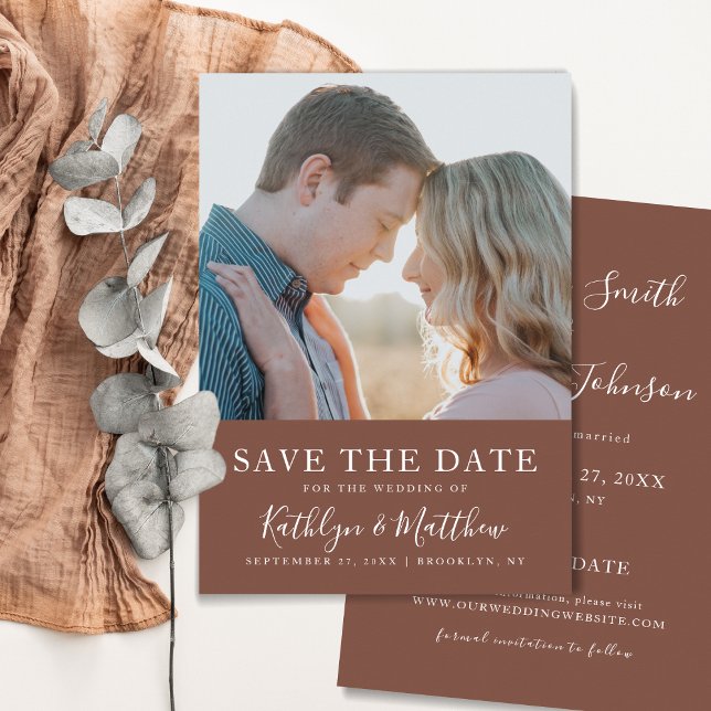 Terracotta Modern Typography Simple Photo Wedding Save The Date (Creator Uploaded)