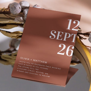 Terracotta modern typography wedding + QR details Invitation