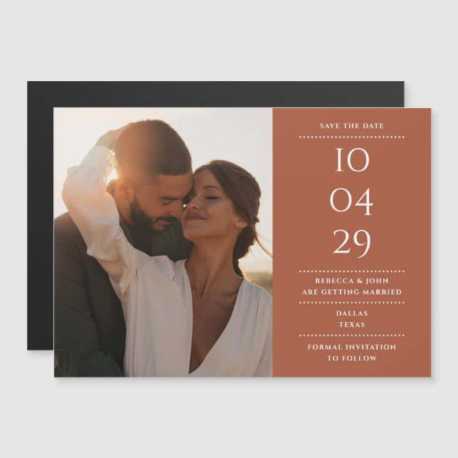 Terracotta Modern Wedding Photo Save The Date Magnetic Invitation (Front/Back)