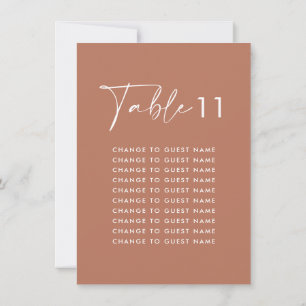 Terracotta modern wedding table seating chart