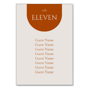 Terracotta Modern Wedding Table Seating Chart Table Number