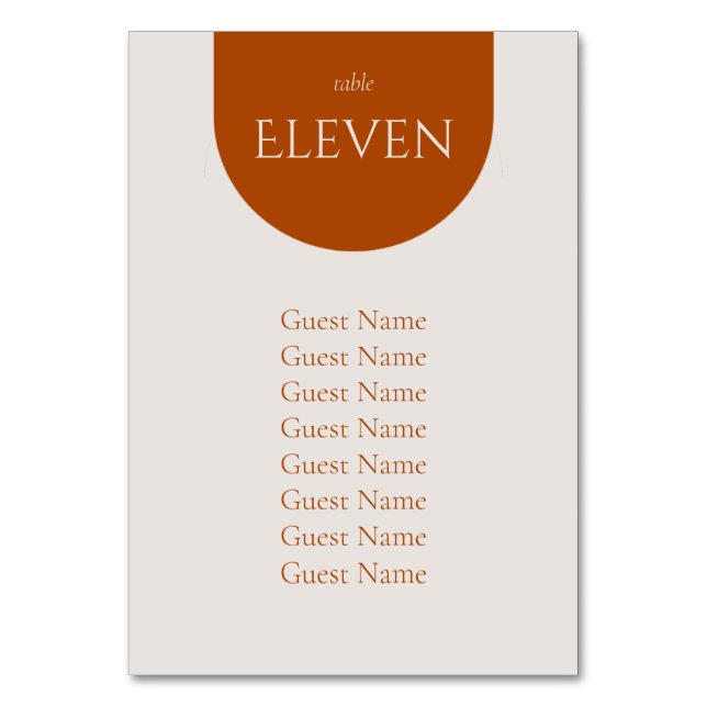Terracotta Modern Wedding Table Seating Chart Table Number (Front)