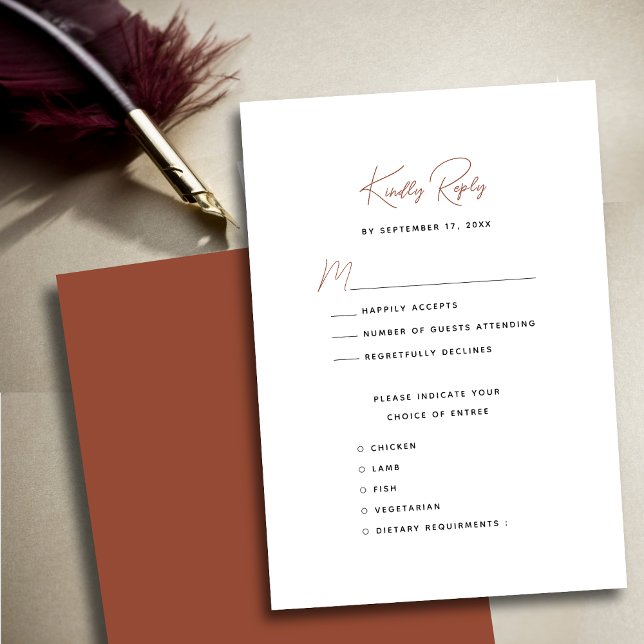 Terracotta Modern Whimsical Script Wedding RSVP Card (Creator Uploaded)