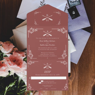 Terracotta Monogram and Arrows Wedding All In One Invitation