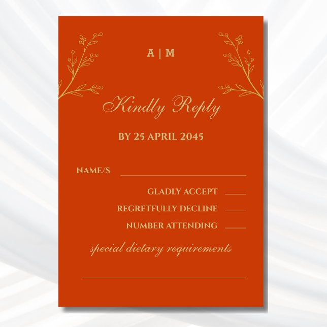 Terracotta Monogram Botanical Wedding RSVP Card (Creator Uploaded)