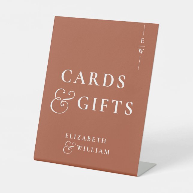 Terracotta Monogram Cards And Gifts Pedestal Sign (Front)