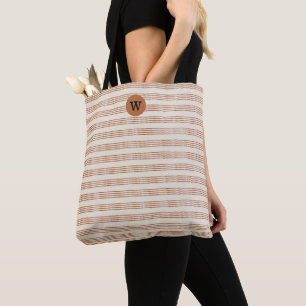 Terracotta Monogram Modern Minimalist Stripe Boho Tote Bag
