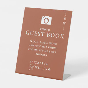 Terracotta Monogram Photo Guest Book Wedding Pedestal Sign