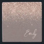 Terracotta Monogram Rose Gold Pink Glitter Stone Coaster<br><div class="desc">Terracotta and Rose Gold - Blush Pink Sparkle Glitter Script Monogram Name Stone Tile. This makes the perfect graduation,  sweet 16 birthday,  wedding,  bridal shower,  anniversary,  baby shower or bachelorette party gift for someone that loves glam luxury and chic styles.</div>