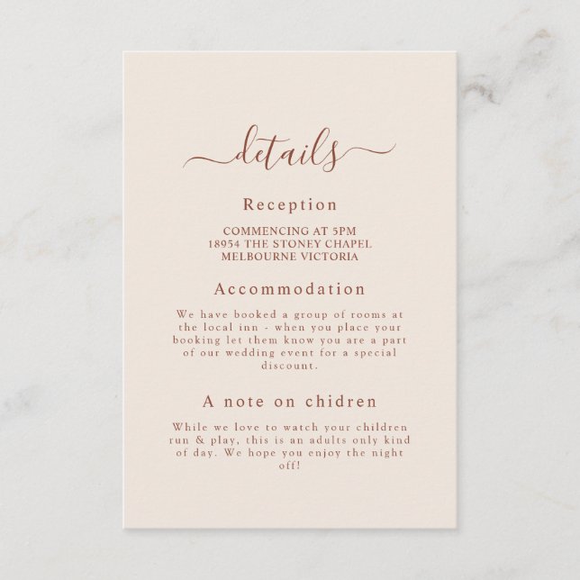 Terracotta Monogram Wedding Detail Enclosure Card (Front)