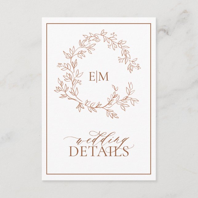 Terracotta Monogram Wedding Details Enclosure Card (Front)