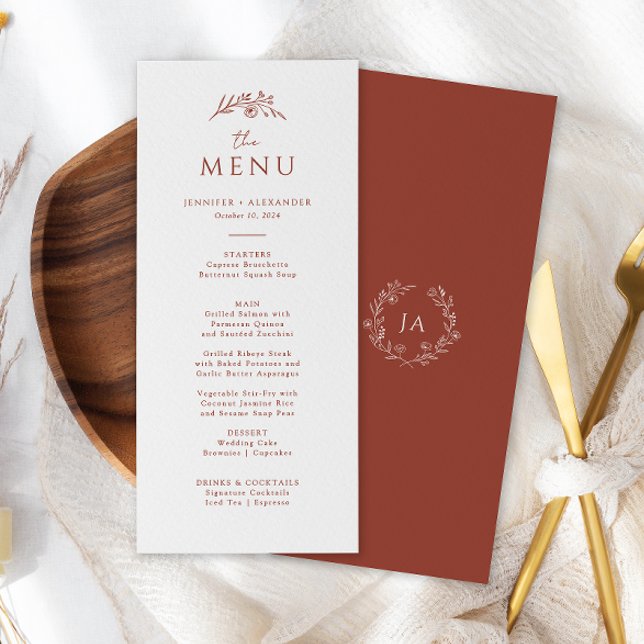  Terracotta Monogram Wedding Menu (Creator Uploaded)