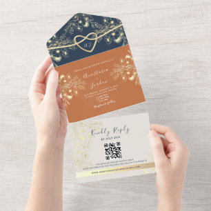 Terracotta Monogram Wedding QR Code All In One Invitation