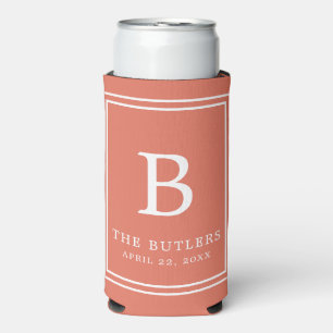 Terracotta Monogram Wedding Seltzer Can Cooler