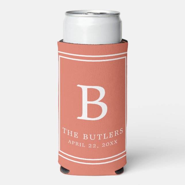 Terracotta Monogram Wedding Seltzer Can Cooler (Seltzer Front)