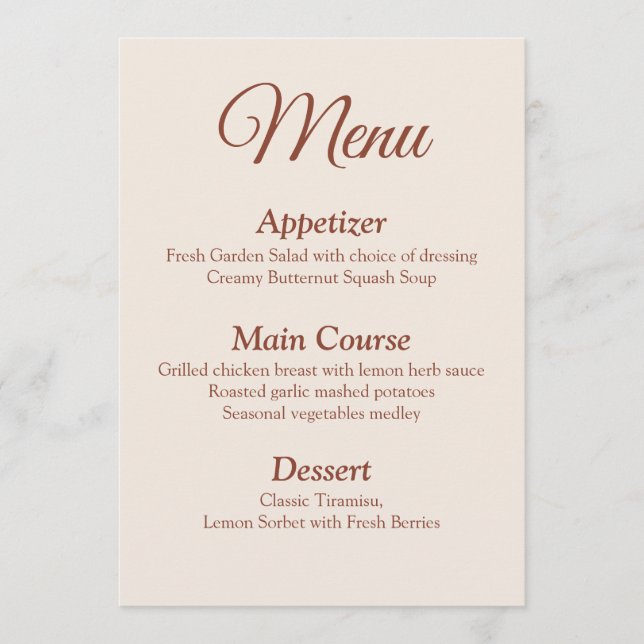 Terracotta Monogram Wreath Wedding Menu Card (Front)
