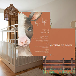 Terracotta Moo-ving in Soon Cow Baby Shower Invitation