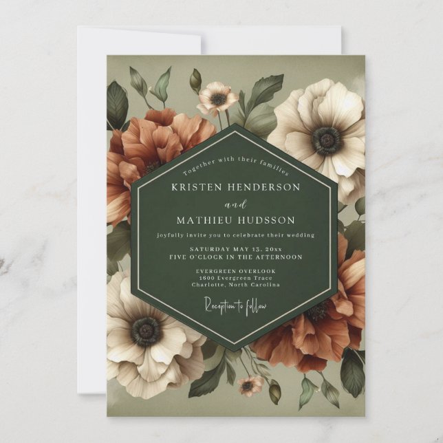 Terracotta Moody Anemone Wedding Invitation (Front)