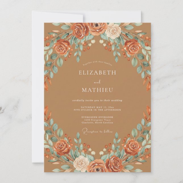 Terracotta Moody Fall Wedding Invitation (Front)