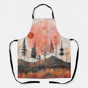 Terracotta Moon Copper Autumn Folk Forest Art Apron