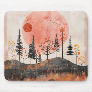 Terracotta Moon Copper Autumn Folk Forest Art Mouse Pad