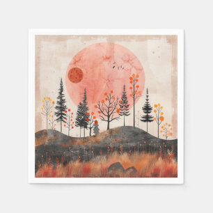 Terracotta Moon Copper Autumn Folk Forest Art Napkin