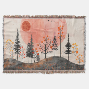 Terracotta Moon Copper Autumn Folk Forest Art Throw Blanket