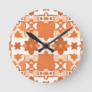 Terracotta Moroccan Tile Pattern Round Clock