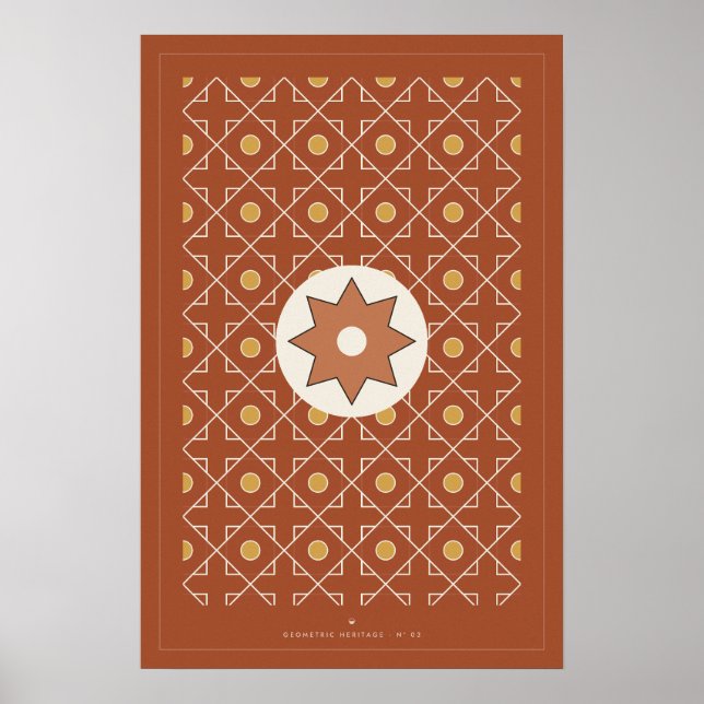 Terracotta Moroccan Tile Pattern Wall Art Poster,  (Front)