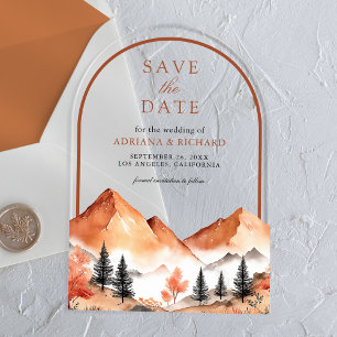 Terracotta Mountain Arch Wedding Save the Date Acrylic Invitations